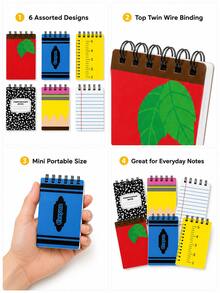 6pcs Multicolor Mini Top Spiral Notepad, Small Double-Line Pocket Notebook, Suitable For Back To School Supplies, Classroom Rewards, Teacher Desk Notes, Study Lists, Office Memo Writing, Stationery Gift Fillers And Desk Essentials - Six Mini Spiral Notebooks - View 2