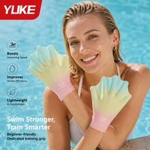 YUKE Pastel Gradient Swim Gloves, Silicone Webbed Swim Gloves, Soft Non-Slip Resistance Training Gloves For Pool Water Fitness - Multicolor - View 4