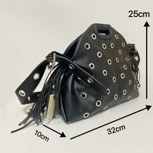2026 Nouveau sac à main à la mode pour femmes en PU noir, sac à bandoulière rétro de luxe avec design à franges - Grand Noir -2 - Voir 2