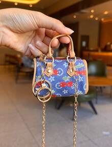 Women's Fashionable Mini Handbag, Multifunctional Daily Crossbody Bag, Affordable And Stylish Mini Bag For Casual And Date Use, New Mini Women's Bag, Pillow Bag, Cherry Series, Classic Pattern Crossbody Handbag, Versatile Bag, Compact Mini Daily Wallet, Multi-Purpose Small Shoulder Crossbody Bag, Stylish Minimalist Mini Handbag Gift - 櫻桃老花枕頭包-牛仔藍色 - 查看 2