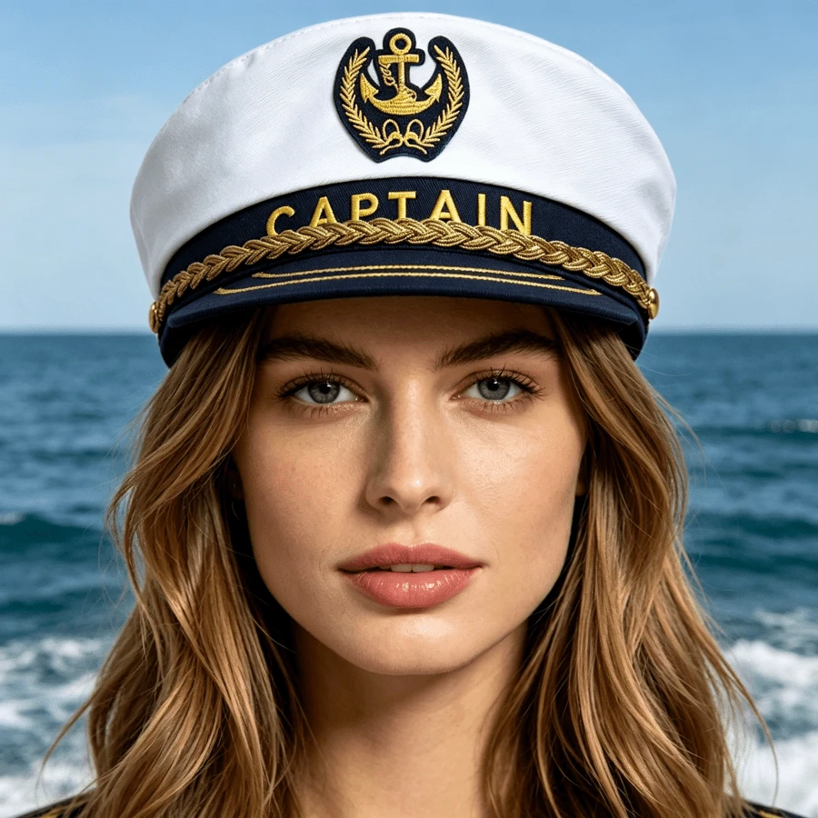1pc Yacht Party Sun Protection Navy Hat, Captain Embroidered Role Play Sailor Cap - Multicolor - View 1