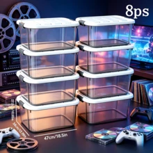 4 Pack Stackable Pantry Storage Bins With Lids, Tinted Plastic Containers With Secure Buckles, 47x34x27.5cm, Great For Food Snacks Kitchen Organization - Transparent - View 3