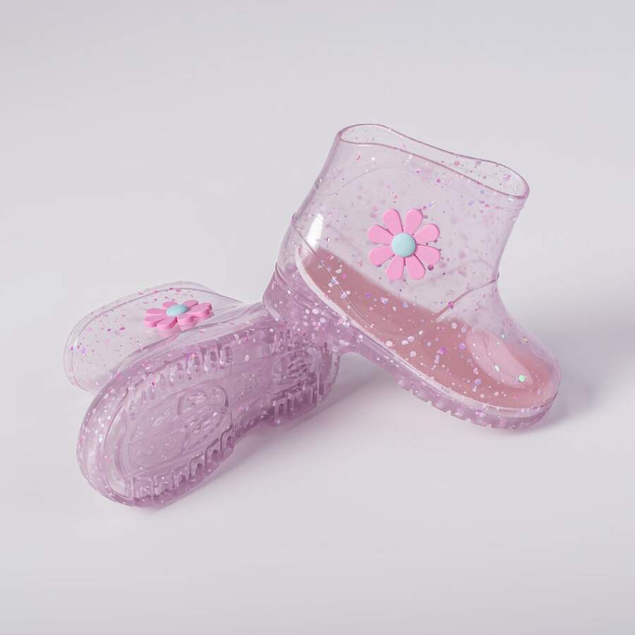Baby Girl's Rain Boot With Flower Decoration, Lightweight, Waterproof, Non-Slip - Clear - View 1