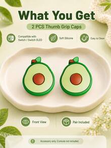 2pcs Avocado Shaped Thumb Grip Caps Compatible With Switch/OLED, Style Non-Slip Thumb Sleeves, Enhanced Grip, Game Console Controller Accessories, Console Not Included - Multicolor - View 3