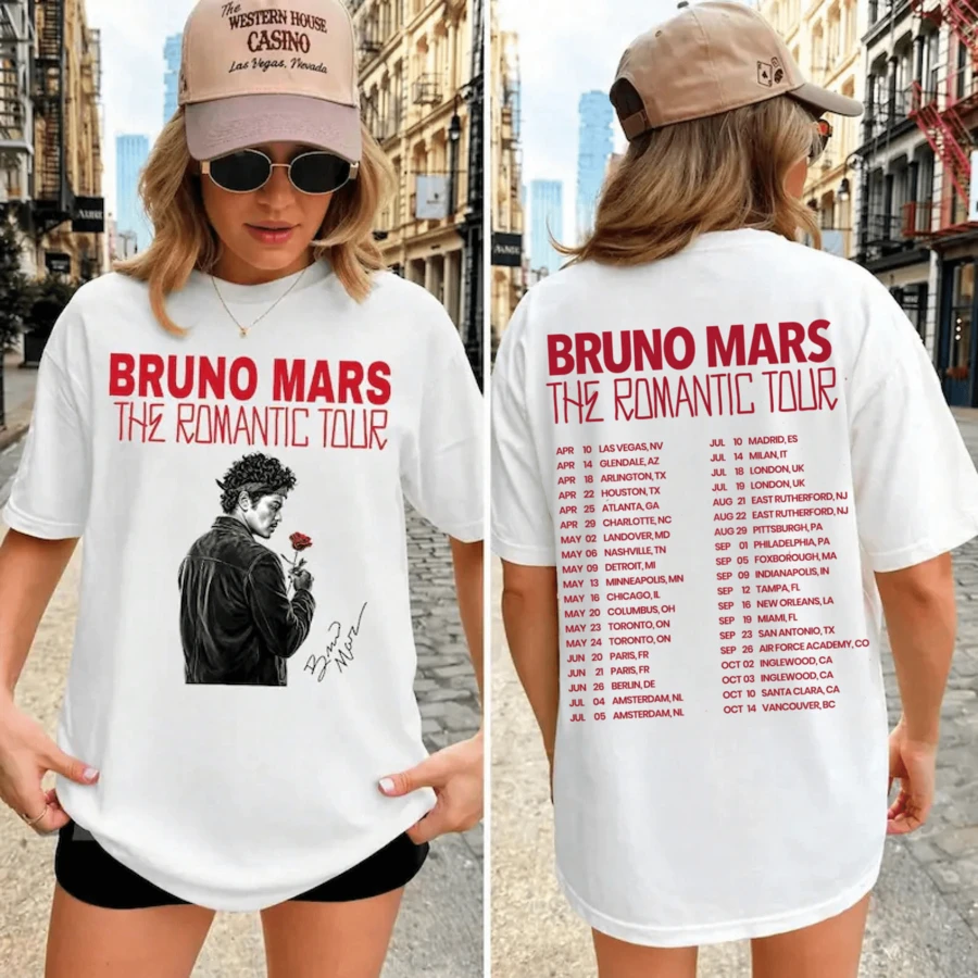 The Romantic Tour 2026 Rose Signature Double-Sided Cotton T-Shirt For Pop Fans. - White - View 1