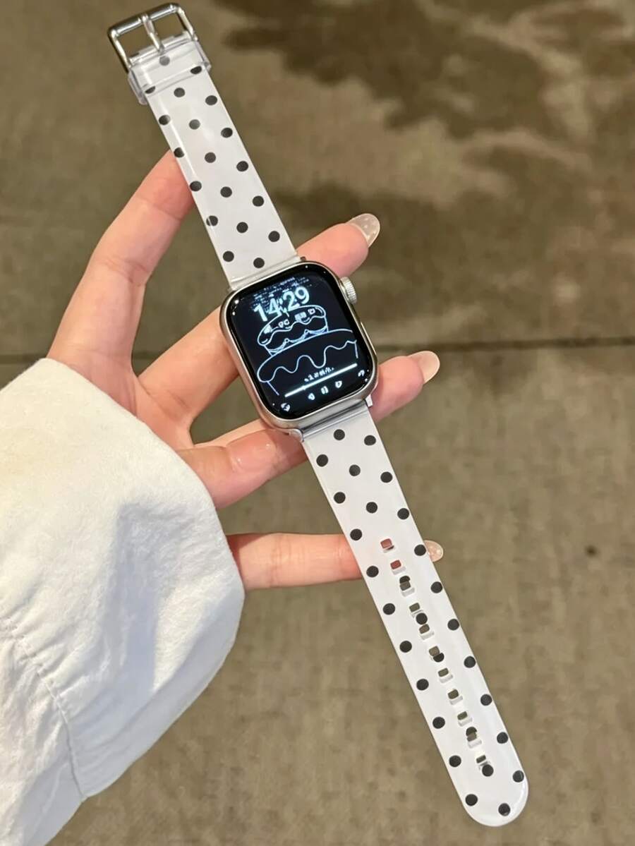 1件簡約可愛波點圖案果凍錶帶,適用於Apple Watch S11 46mm 38mm 40mm 41mm 42mm 44mm 45mm 49mm,優雅女款替換錶帶,相容於 Series 11 10 9 8 7 6 5 SE Ultra 2,時尚女孩穿搭配件 - 白色 - 查看 1