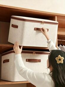 Foldable And Portable Storage Box, Dust-Proof Clothing And Duvet Storage Box, With Spring Home Storage Container - Convenient And Space-Saving, Suitable For Bedding, Fabrics, Spring Clothing And Duvet Storage, Backyard Storage Space, Back To School Season (Due To Textile Material, Slight Coldness Or Imprints May Occur. But This Will Not Affect Use) Bag, Room Decoration, Bag, Makeup Bag, Gift For Family - Gold - View 7
