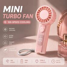 Nuevo ventilador de mano, ventilador de pestañas de flujo de aire suave, mini ventilador personal con pantalla digital, larga duración de la batería, ventilador de cuello portátil para viajes, oficina, exteriores, dispositivo de enfriamiento mini unisex - Soporte de Mano - Ver 12