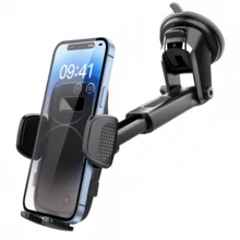 حامل هاتف للسيارة/حامل نظام الملاحة، حامل هاتف ثنائي الغرض للكونسول المركزي/الزجاج الأمامي، حامل هاتف مقاوم للاهتزاز والخدش، كوب شفط قوي لمنع الانزلاق، قابل للتمديد، تصميم عالمي قابل للدوران 360 درجة. - الأسود - مشاهدة 4