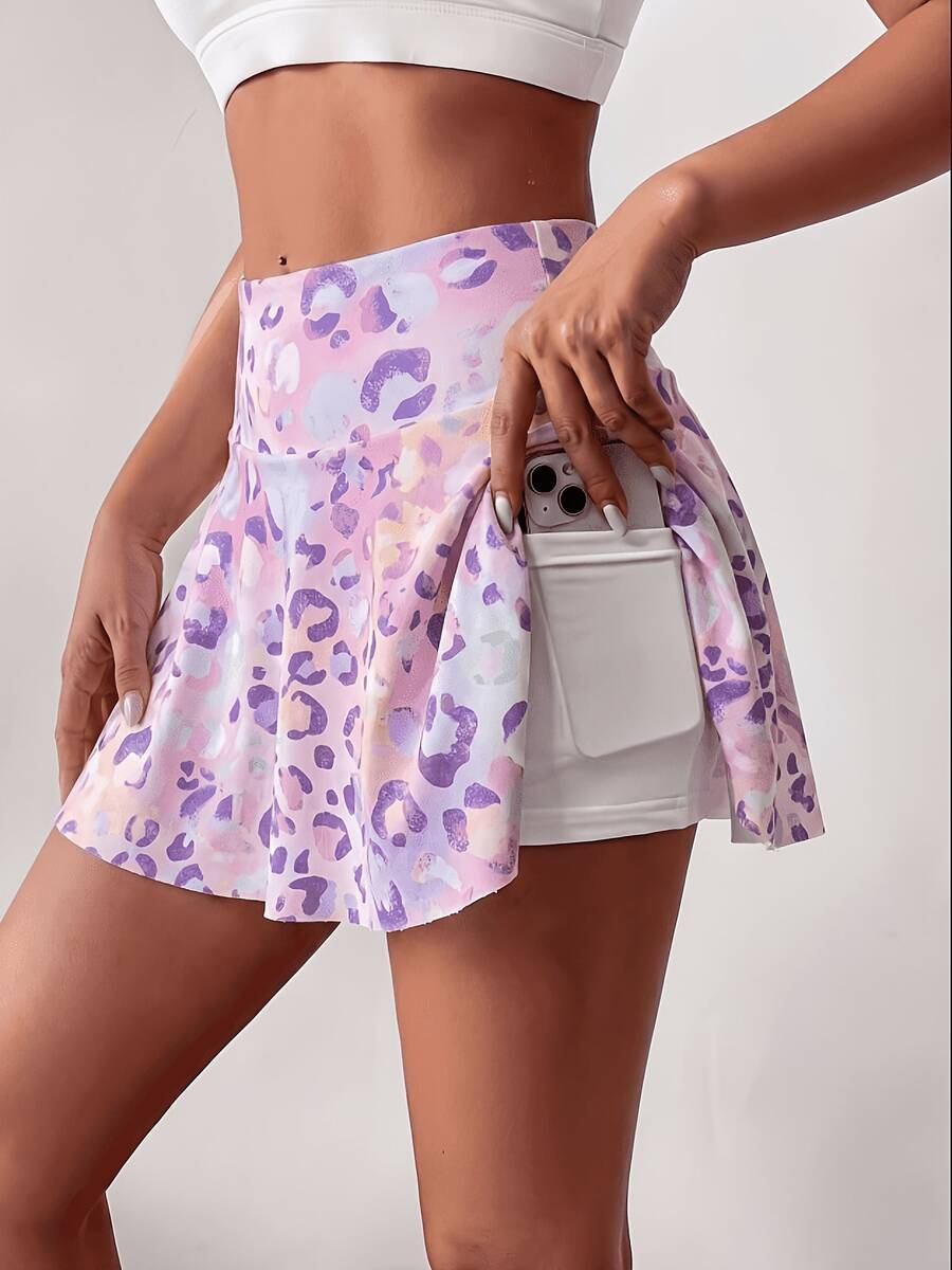 1pc Women's Printed Gradient Skorts, High Waist Tummy Control Anti-Exposure, Suitable For Fitness, Running, Tennis, Fashionable And Sports