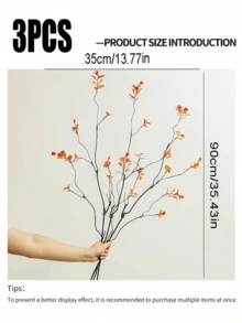 ZaiYe 1片/3片/5片/6片装仿真榕树叶，长茎 - 适用于插花、家居及办公装饰 - 可用作花瓶填充物和花束点缀 - 是家居装饰、办公装饰和母亲节礼物的理想之选 - 橙色-長枝 - 查看 4