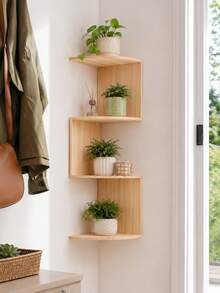 1pc Wooden Corner Wall Shelf, Floating Display Rack, Rustic Style Wall Mounted Storage Shelf, Suitable For Displaying Plants, Decor, Books, Great For Living Room, Bedroom, Fits Boho Decor - Multicolor - View 7