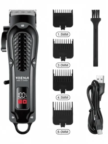 HIENA 2件組專業理髮剪組合套裝，男用無線理髮剪，5種型號與款式，T9刀頭平滑剃髮，USB充電孔配LED 1500mAh鋰電池，最貼心的家庭陪伴 - 黑色 - 查看 9
