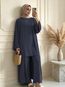3 Pieces Modest Clothing Set Including Long Abaya, Sleeveless Short Tank Top And Matching Trousers - Multicolor - View 25