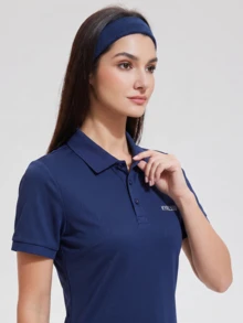 KyrLssu 女款素色短袖休閒健身戶外 Polo 衫，工作短袖領高爾夫 Polo 衫，戶外 Polo 衫夏季款，皮克球 - 藏蓝色 - 查看 2