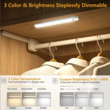 7.87/19.68in Motion Sensor LED Under Cabinet Light, USB Rechargeable, Dimmable, 3 Color Changing Magnetic Closet Light For Kitchen, Bedroom, Wardrobe, Book Shelf, Bedside Table,Mirror - Cabinet Lights - 查看 3