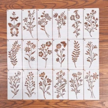 8pcs Random Style Floral Painting Stencils DIY Hand-Drawn Lace Graffiti Hollow Molds Plastic Material Reusable Suitable For Wood, Fabric, Paper Spray Paint Craft Supplies, Back To School Essential - Forest Wild Flowers - View 7