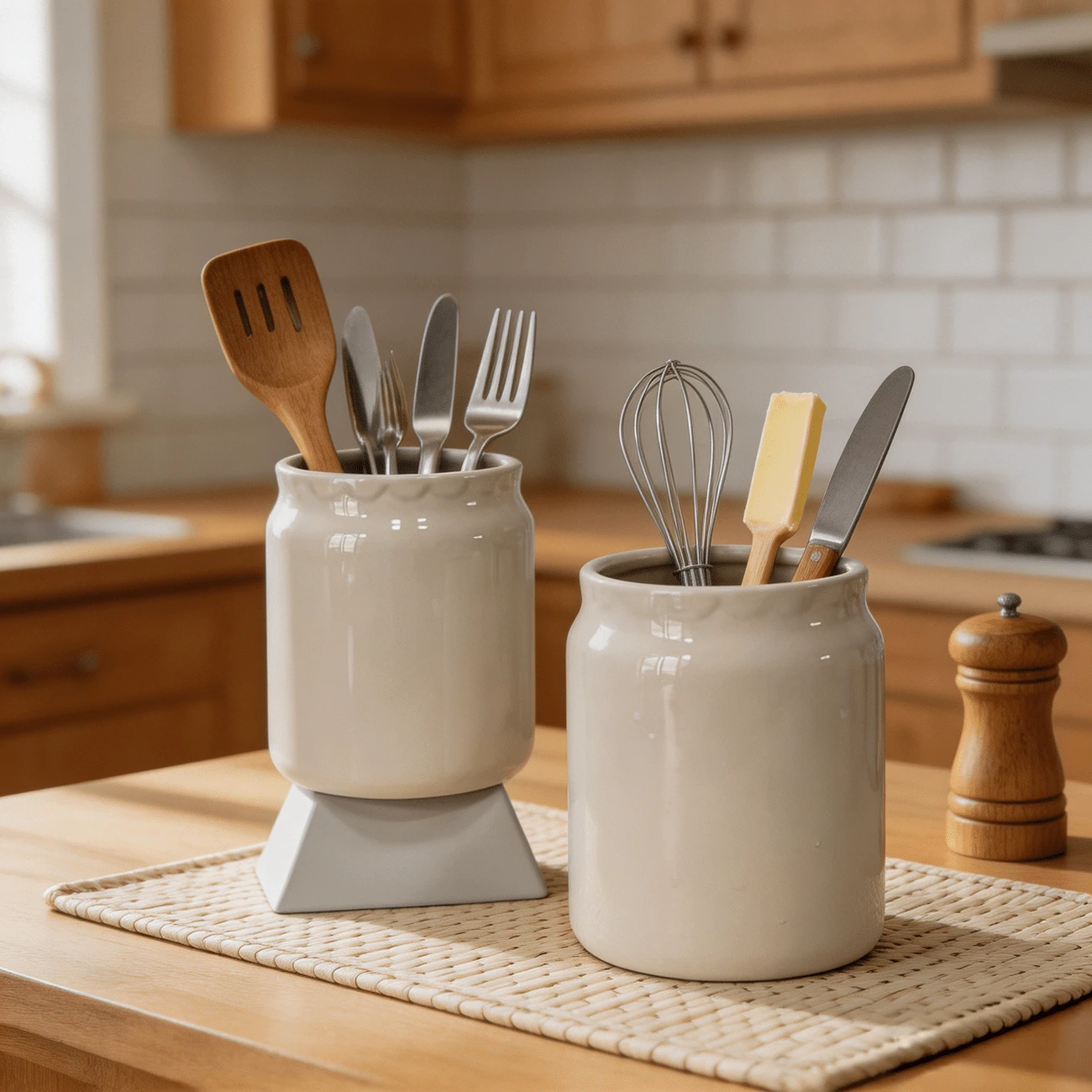 LECHENG HOUSEHOLD 1pc Ceramic Kitchen Storage Jar, White Lace Design, 6.5 Inch Large Ceramic Kitchen Utensil Holder, Holds 10-15 Utensils, Suitable For Knives, Forks, Spoons, Chopsticks, Whisks, Dried Flower Container, Multi-Purpose Kitchen Utensil Holder, Easy To Clean, Dishwasher - View 1