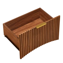 Fluted Bedside Table With Open Drawer And Gold Handles, Space-Saving, Ideal For Bedrooms And Living Rooms, With A Walnut Look. - 核桃色 - 查看 10