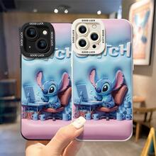 Disney Lilo & Stitch Phone Case - Stitch Working At A Desk With Computer And Mugs, Featuring "Disney Stitch" Lettering On A Pink And Blue Background, Compatible With IPhone 17, 16, 15, 14, 13, 12, 11 Pro Series And Galaxy S22, S23, S24, S25 Models, Ideal For Birthdays, Holidays, Anniversaries, Graduation Gifts, Or Any Special Occasion To Surprise Family, Friends, Classmates, And Loved Ones. - Black - View 4