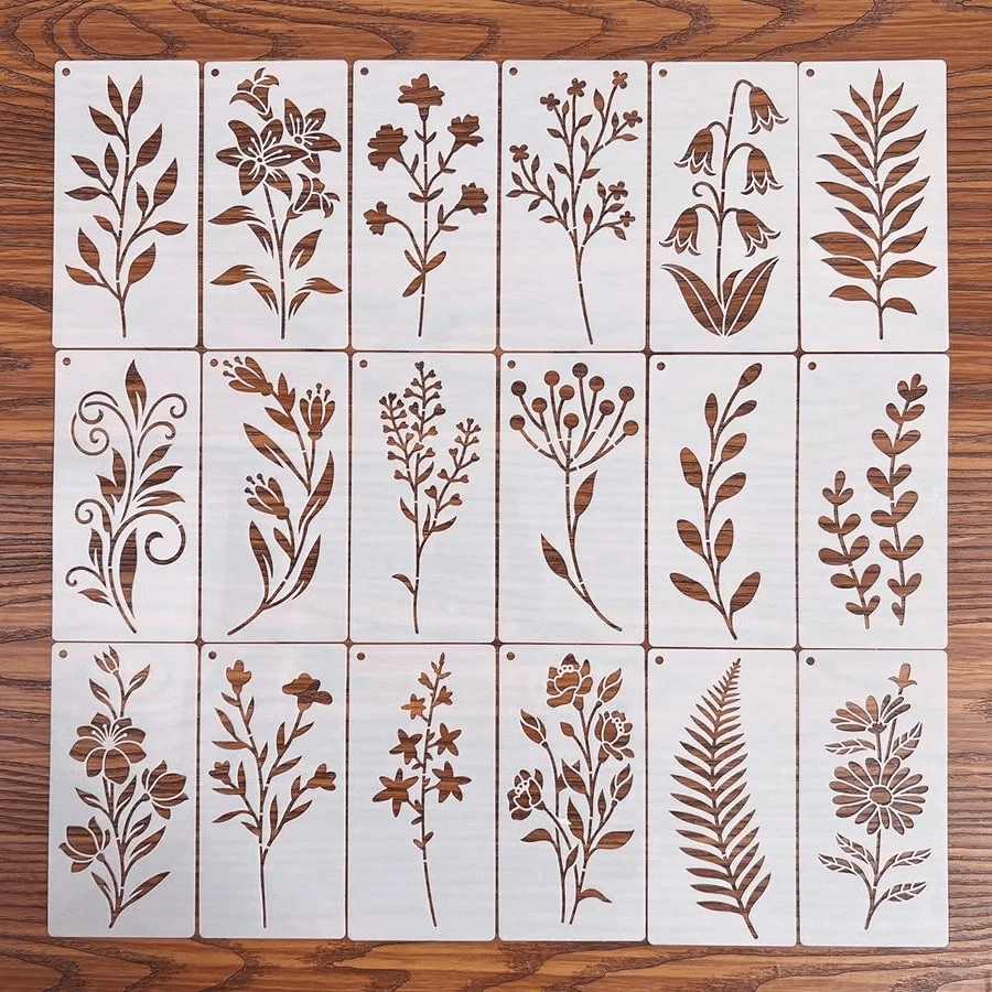 8pcs Random Style Floral Painting Stencils DIY Hand-Drawn Lace Graffiti Hollow Molds Plastic Material Reusable Suitable For Wood, Fabric, Paper Spray Paint Craft Supplies, Back To School Essential