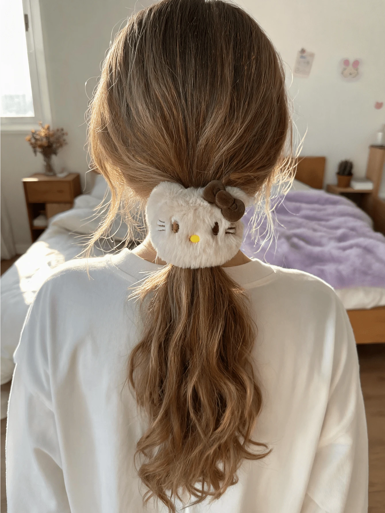 Miniso Hello Kitty 毛絨髮圈 柔軟彈性 舒適輕盈 女童女款 日常派對禮物 含髮帶馬尾圈 - 樣式1 - 查看 1