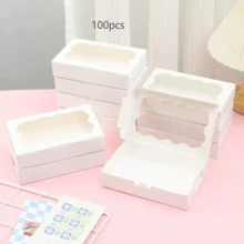 100/50/20/10 piezas - Cajas para galletas y pasteles con ventana transparente, 7 x 4.3 x 1.5 pulgadas, papel kraft, material de cartón blanco, caja de regalo de alimentos premium para hornear, adecuada para postres, bodas, fiestas, Navidad, cumpleaños y otras ocasiones - Multicolor - Ver 19