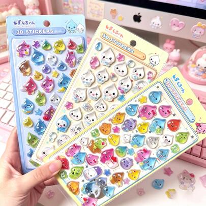 Nhãn dán niêm phong 3D hình giọt nước biểu cảm hoạt hình hài hước, decal vân tinh thể màu sắc cho sổ tay, văn phòng phẩm trang trí DIY, nhãn dán đánh dấu khen thưởng hàng ngày