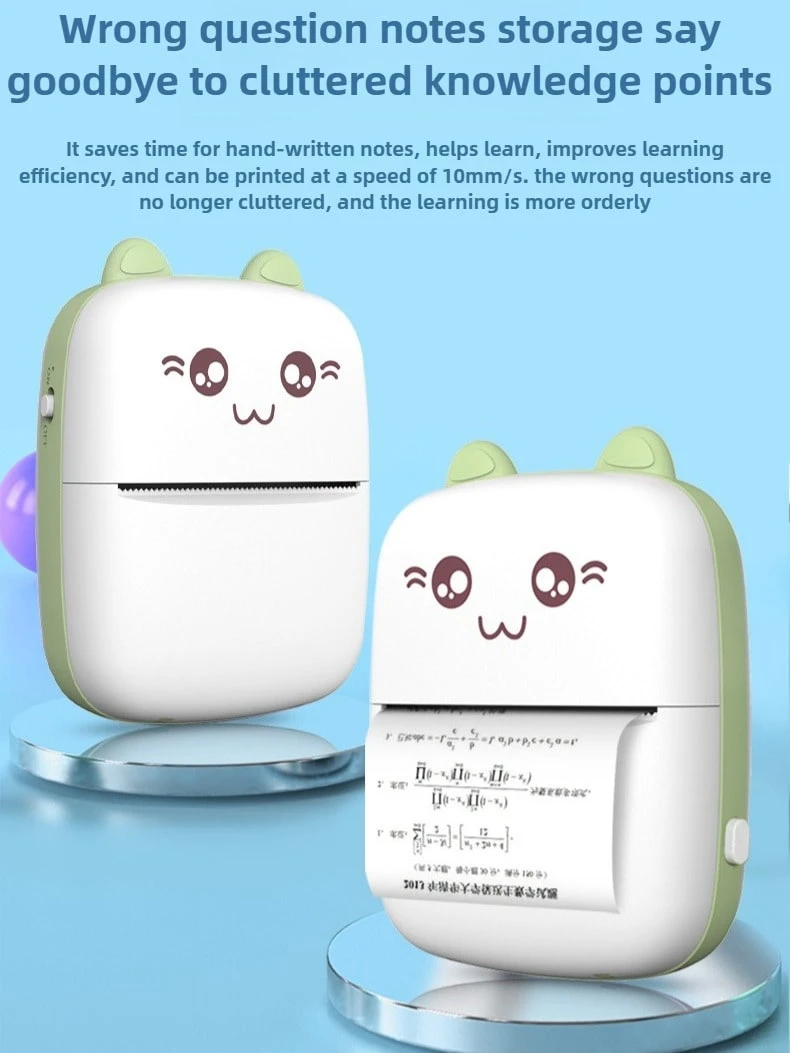 SOKANY 1 pieza Mini Impresora Térmica Portátil, Diseño de Gato Lindo, Recargable por USB, Soporta Impresión de Fotos y Etiquetas, Incluye Cable de Datos USB y Juego sin Tinta, Ideal para Viajes y Uso Doméstico, Impresión de Fotos | Impresora Recargable por USB - Multicolor - Ver 1