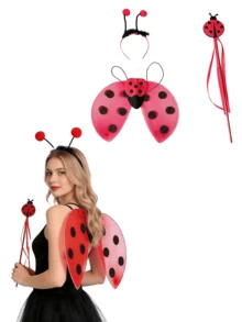 Set da 3 pezzi per festa di Natale, costume da coccinella con ali, fascia, gonna in tulle, guanti e calze, design adorabile a tema insetto, adatto per Ognissanti, feste di Natale e occasioni festive - Multicolore - Visualizzare 11