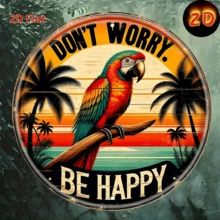 2D平面單片「Happy」金屬掛牌、日落圓形掛牌、鸚鵡7.8X7.8圓形掛牌－悠閒鄉村風金屬牆飾，適合居家、車庫、餐廳、咖啡廳牆面裝飾掛牌（孔位隨機） - A - 查看 6