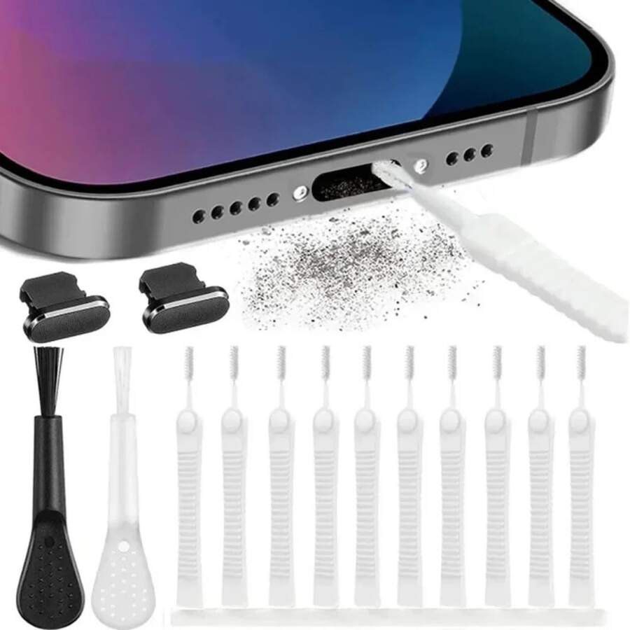 14件組 充電孔清潔套件，防塵 Lightning 插頭搭配多功能軟毛刷，耐用不傷機，適用 14 Pro Max 及所有 iOS Lightning 裝置 - A - 查看 1