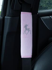 閃亮汽車安全帶套女款女孩用,柔軟天鵝絨水鑽鹿圖案安全帶肩墊,通用款舒適安全帶緩衝保護墊,可愛汽車內飾配件裝飾(黑 & 粉) - 燙鑽鹿 - 查看 6