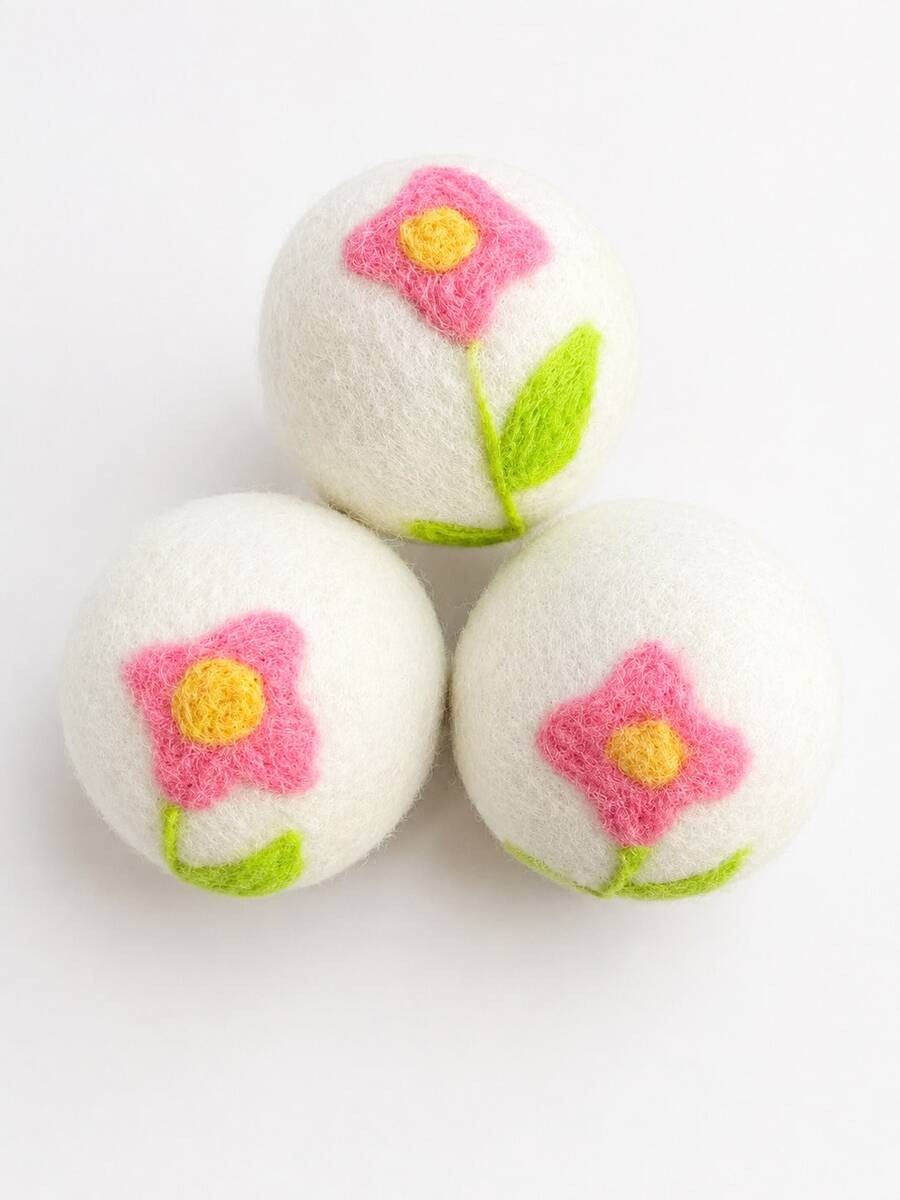 6pcs 7.5cm Embroidered Wool Dryer Balls With Storage Bag, Reusable Felt Laundry Balls In Cute Bird & Floral Patterns, Fabric Softener Alternative, Reduces Static, Wrinkles & Tangling, Speeds Drying For Towels, Bedding & Laundry