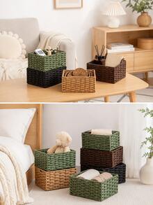 1pc Woven Storage Baskets, Stackable Rope Storage Bins, Multi-Size Organizer Boxes For Living Room Bedroom Bathroom, Home Office Desk Organizer, Boho Decorative Baskets For Cosmetics/Toys/Clothes, Ideal For Mothers Day Housewarming Gift - Pink - View 2