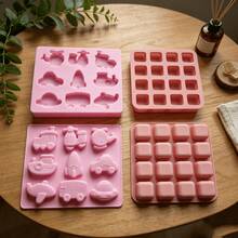 2pcs Cute Silicone Molds, Cartoon Vehicle And 16-Grid Square Mold, Suitable For DIY Plaster, Soap, Candle, Resin Crafts And Home Decor - Cross-section Set - View 1