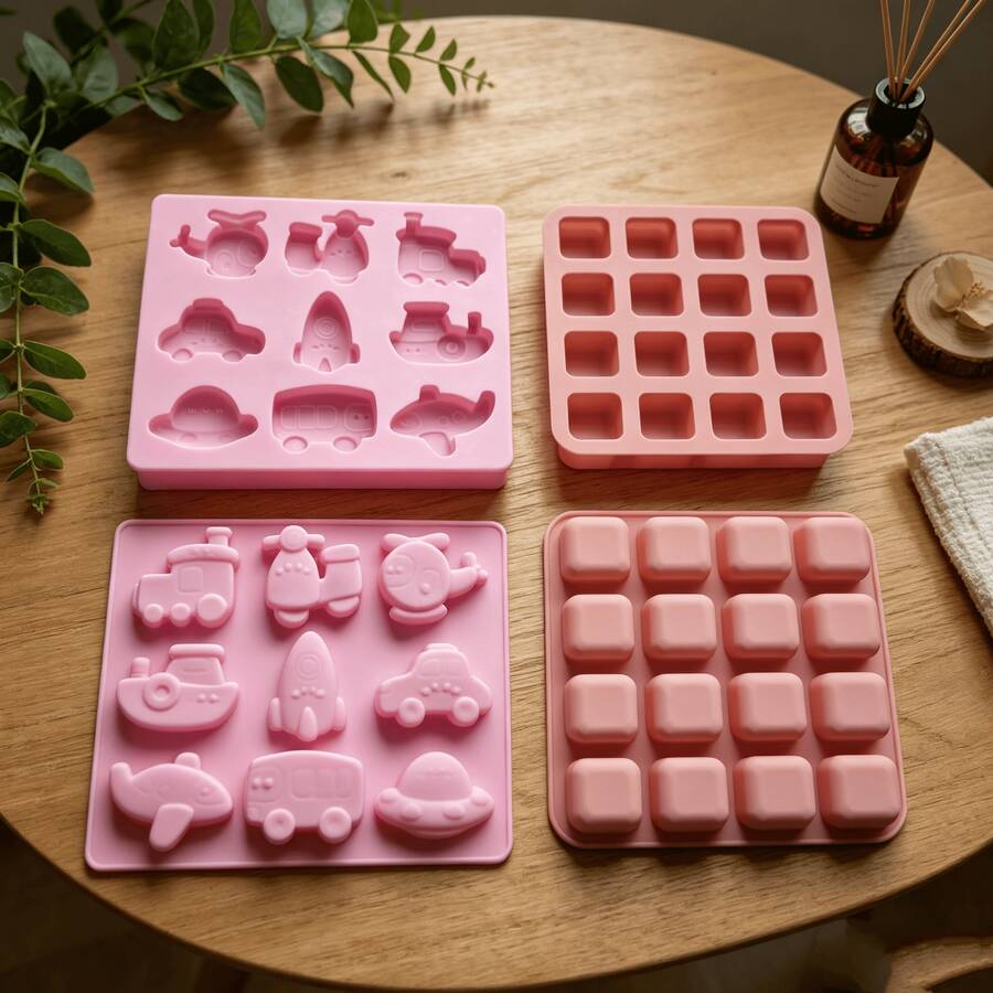 2pcs Cute Silicone Molds, Cartoon Vehicle And 16-Grid Square Mold, Suitable For DIY Plaster, Soap, Candle, Resin Crafts And Home Decor - Cross-section Set - View 1