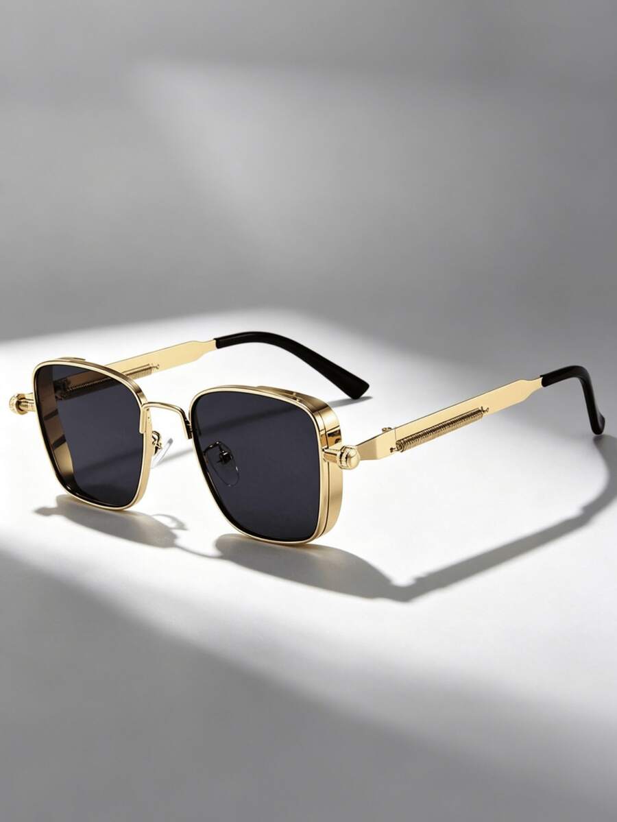 Vintage Steampunk Style Men's Metal Square Frame Fashion Glasses, Stylish And Exquisite, Lightweight And Portable - 黑色 - 查看 1