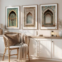 3pcs/Set Vintage Wall Art Posters, Islamic Style Wall Art, 3pcs Per Set | Mosque Arch | Islamic Architecture | Islamic Gifts | Middle Eastern/Moroccan/Andalusian Style Decor, Holiday Decor | Elegant Holiday Posters, With Or Without Frames, Room Decor, Home Decor, College Dorm Apartment Decor, Hotel, Home, Living Room, Bedroom And Office Wall Decor Gifts - Multicolor - View 2