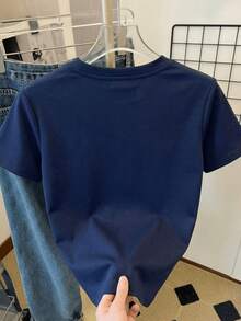 Loose-Fitting Short-Sleeved T-Shirt For Women, Available In Various Colors And Made From A Comfortable Fabric, Ideal For Any Occasion: White, Royal Blue, Black, Gray, Burgundy, Brown And Apricot. - 藏蓝色 - 查看 2