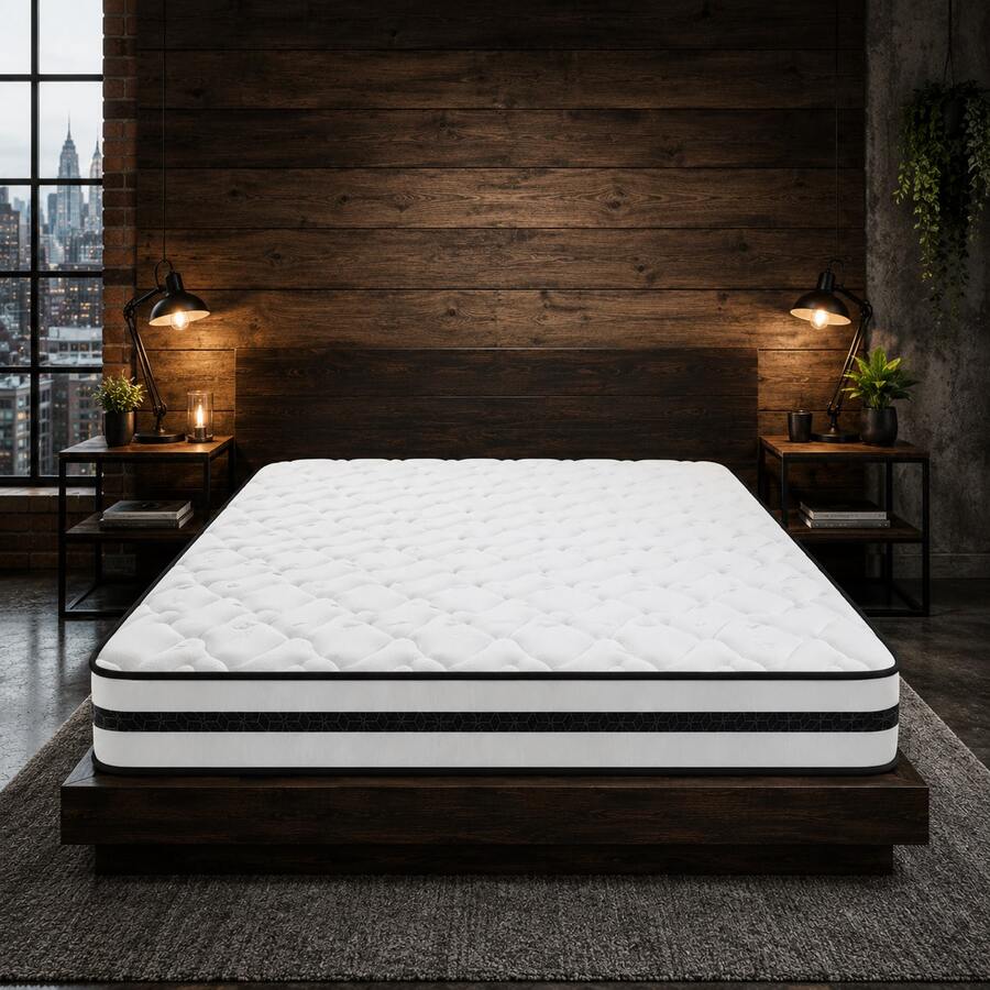 Matelas 140x190 cm - très épais 28 cm-Mousse Mémoire de Forme et Ressorts Ensachés 7 Zones - Fermeté H3 - Respirant - Noir et Blanc - Voir 1