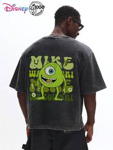 Camiseta de hombre con estampado de Rayo McQueen de la colaboración con Disney IP, cuello redondo y manga corta, corte relajado. Ropa de verano para hombre, camiseta de algodón con estampado gráfico, ideal para el día a día, el ocio y el deporte. - Negro - Ver 1