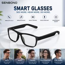 SENBONO 智慧音訊眼鏡 - 觸控操作穿戴式科技、Hi-Fi 音質、內建麥克風、USB 充電、無線連接，適用於音樂、輕量裝飾眼鏡、通話與戶外活動 - 送給男士與女士的完美禮物 - 查看 6