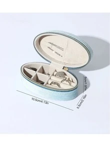 Velvet Jewelry Box - Compact Oval Compartment Storage Box With Necklace Hooks | Portable Travel Storage, Travel Jewelry Case - Multicolor - View 4