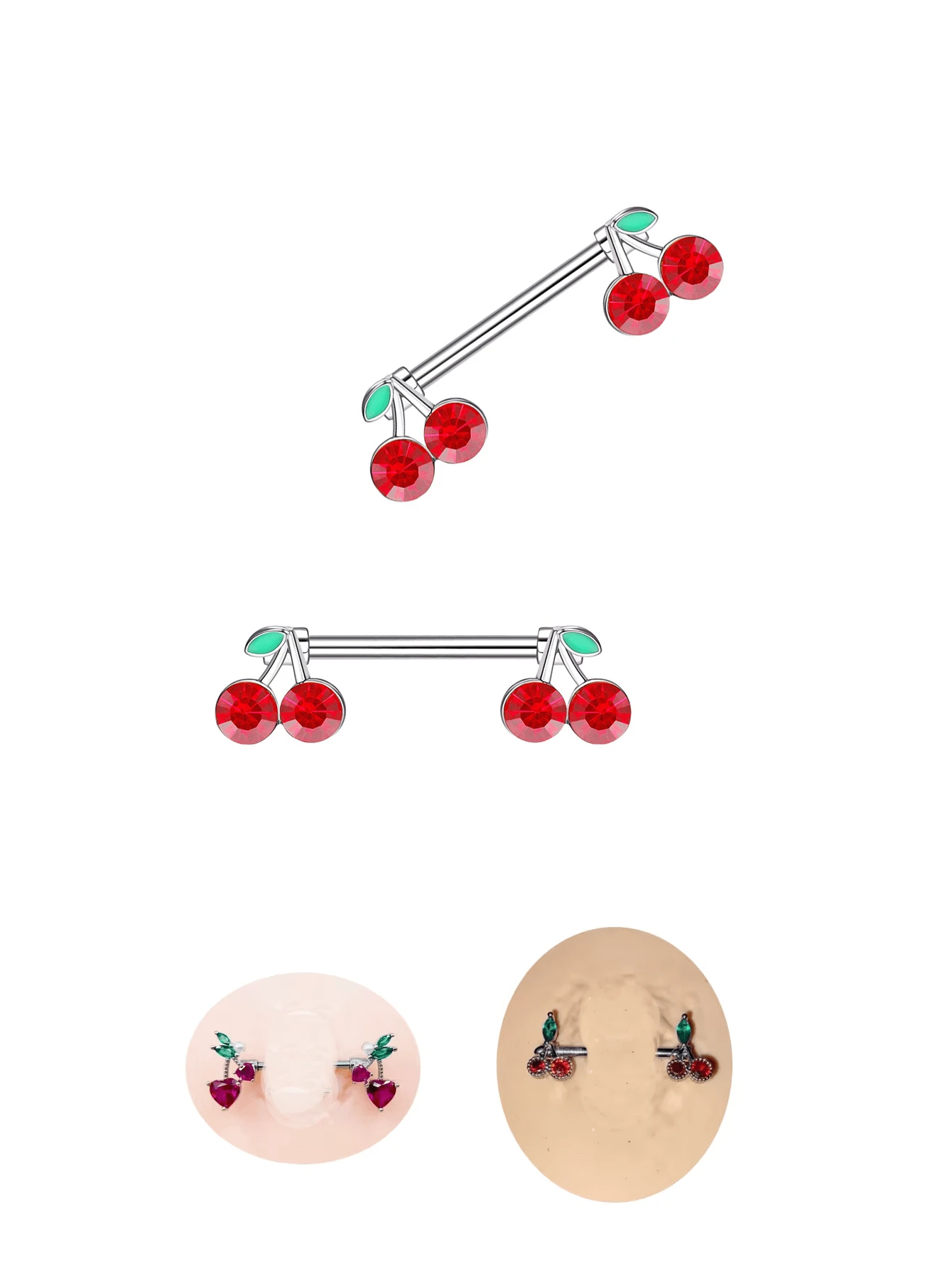 2PCS Fashion Cute Cherry Plant Stainless Steel Nipple Rings Women Piercing Jewelry - Multicolor - View 1