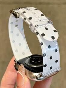 1件簡約可愛波點圖案果凍錶帶，適用於Apple Watch S11 46mm 38mm 40mm 41mm 42mm 44mm 45mm 49mm，優雅女款替換錶帶，相容於 Series 11 10 9 8 7 6 5 SE Ultra 2，時尚女孩穿搭配件 - 白色 - 查看 2