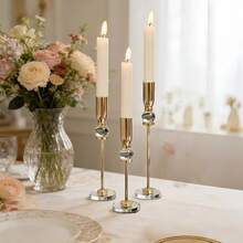 3pcs Gold Crystal Tall Candle Holders, Modern Metal Candlesticks With Clear Crystal Ball And Acrylic Base, Wedding Dinner Party Home Decor Table Centerpiece - Golden Crystal Candlestick - View 9