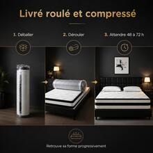 Matelas 140x190 cm - très épais 28 cm-Mousse Mémoire de Forme et Ressorts Ensachés 7 Zones - Fermeté H3 - Respirant - Noir et Blanc - Voir 7