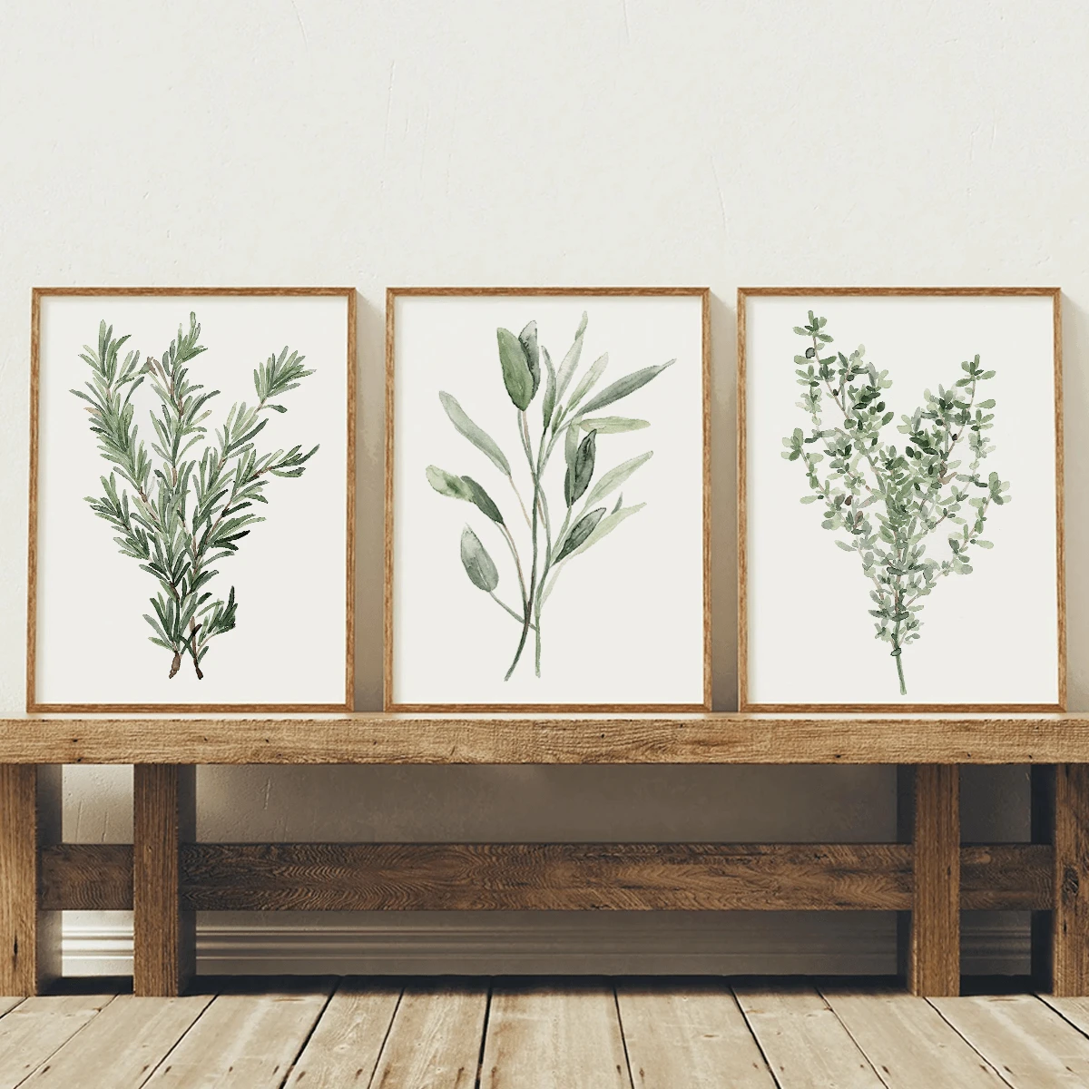 3pcs Vintage Wall Art Posters, Waterproof Canvas Painting Set, Thyme, Sage, Rosemary, Retro Minimalist Art, Botanical Abstract Art, With Or Without Frames, Home Decor, Ideal Housewarming Gift, Dorm Room Apartment Decoration, Hotel, Home, Living Room, Bedroom, Bathroom And Office Wall Decor - Multicolor - View 1