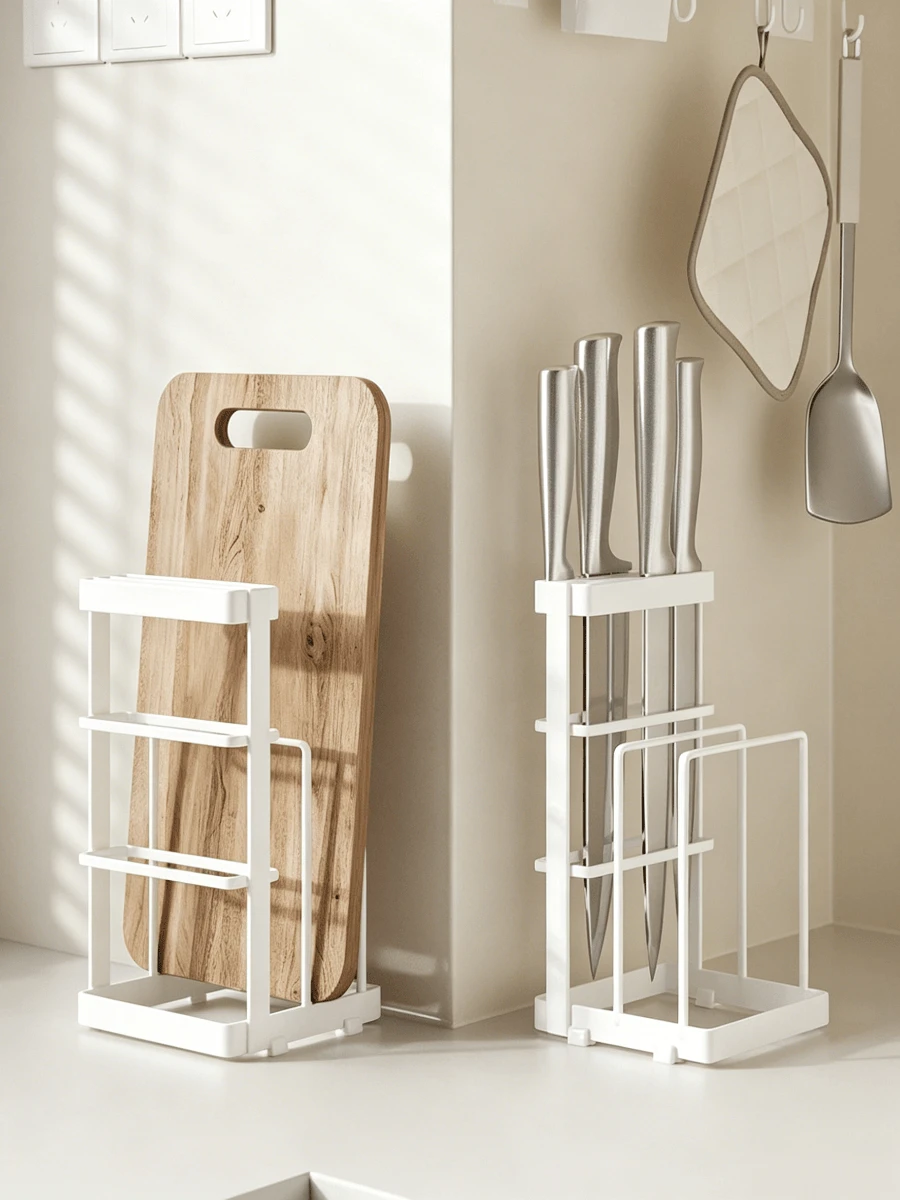 1pc Multifunctional Integrated Storage Rack For Knife Holder And Cutting Board, A Draining Rack For Kitchen Countertop Knives, Chopping Boards And Pot Lids. - Multicolor - View 1
